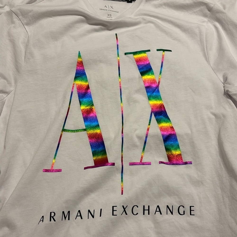 Pride Armani Exchange foil Pride rainbow logo Tshirt size XS